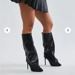 Fashion Nova Black Slouch Knee-High Stiletto Boots